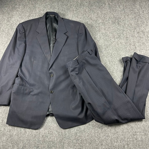 Canali Suit Men 58R Navy Blue Pinstripe Pure Wool 2-Button Made in Italy Luxury